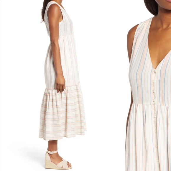 NWT lucky brand Luna cotton sun maxi dress striped summer tiered empire waist - Picture 10 of 15